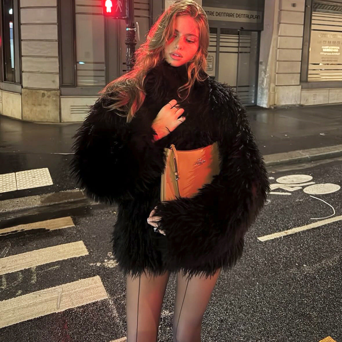 Autumn Winter Women Clothing High Collar Long Sleeve Comfortable Fluffy Plush Coat for Women