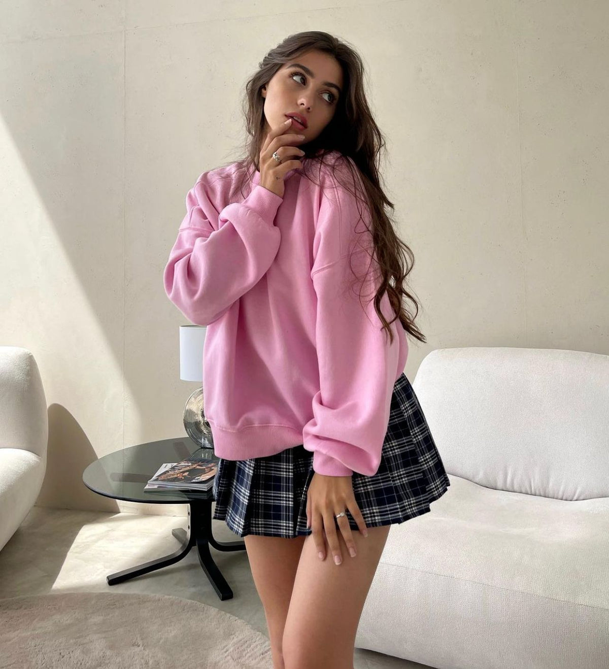 Cute Sweet Spicy High Waist Pleated Skirt Short Skirt Summer Plaid Blue A line Skirt