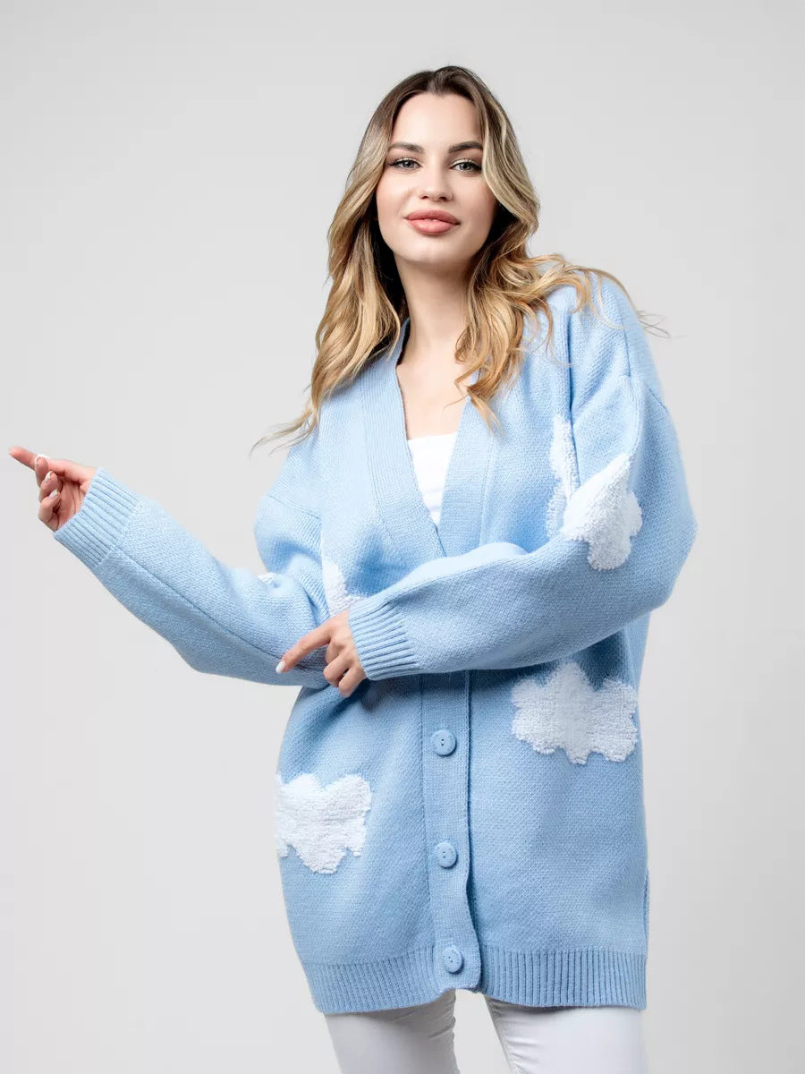 Women Turtleneck Cloud Cute Sweater Cardigan Knit Casual Daily Autumn Winter Women Coat Top