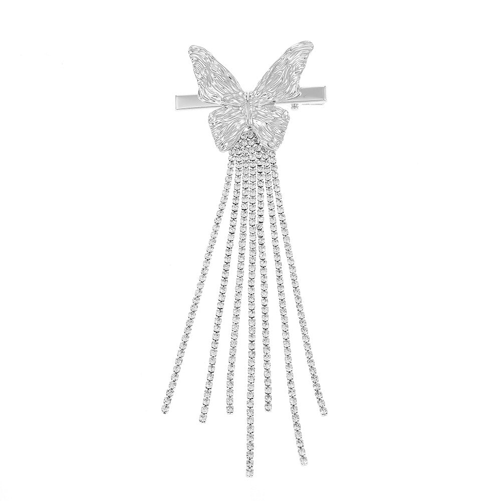 Shiny Rhinestone Butterfly Tassel Hair Claw Luxury Alloy Hair Clip