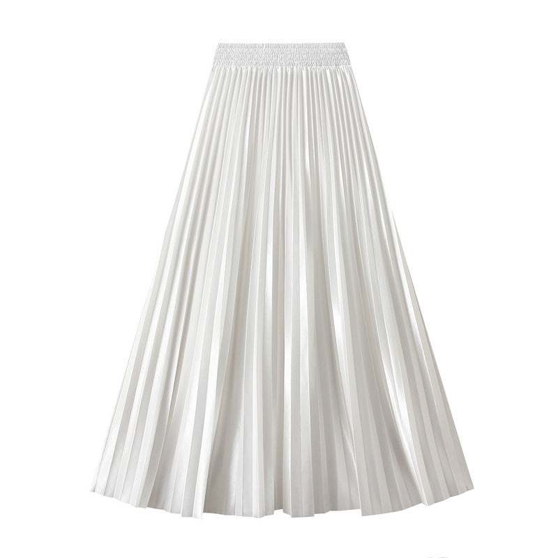 Slimming Spring Glossy Glossy High Waist Pleated A line Slimming Long Skirt Women Skirt