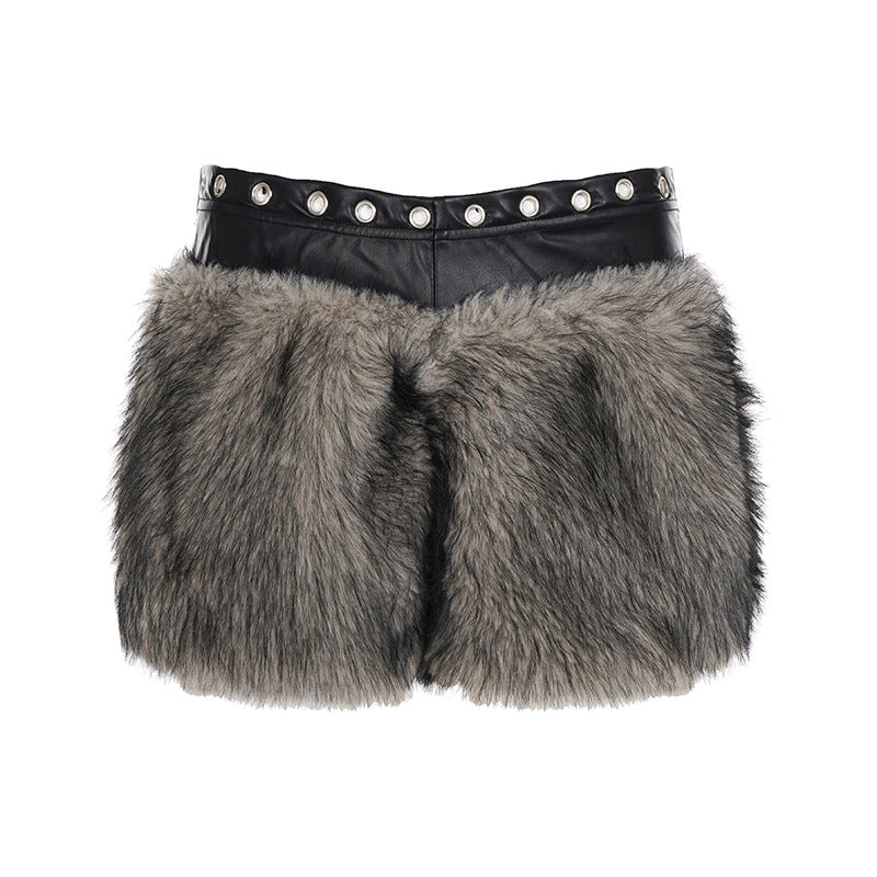 Plush Stitching Shorts Warm Comfortable Sexy Corns Low Waist Plush Shorts