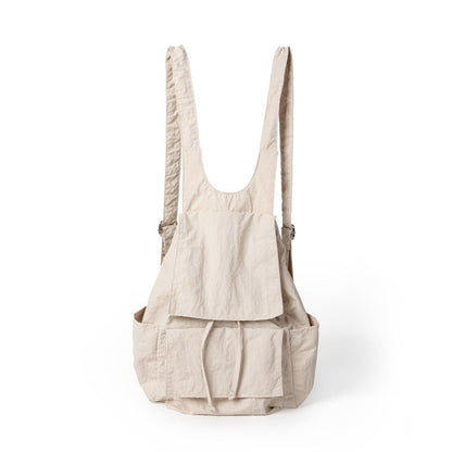 Bag women lightweight nylon backpack purse, pleated multi-pocket large capacity backpack, beige backpack lightweight