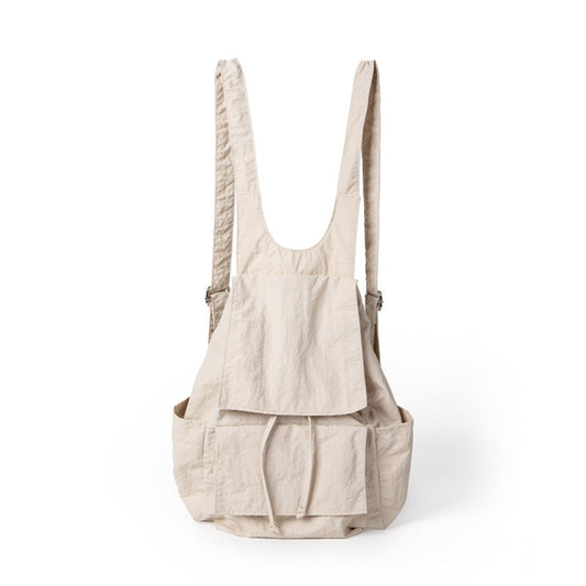 Bag women lightweight nylon backpack purse, pleated multi-pocket large capacity backpack, beige backpack lightweight