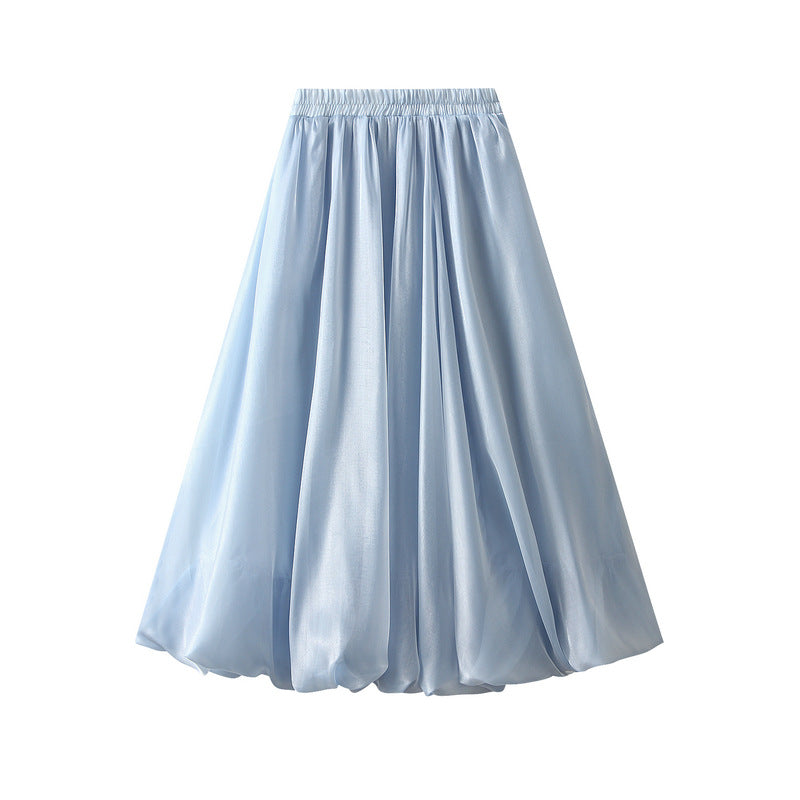 Bright Silk Pearl Bud Skirt Big Hem Skirt Women Gauze Skirt Long Skirt Light Luxury Lantern Umbrella Skirt