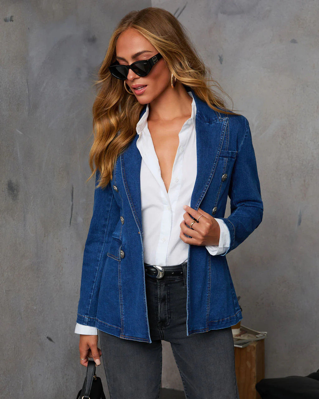 Casual Washed out Blue Denim Women Blazer Women