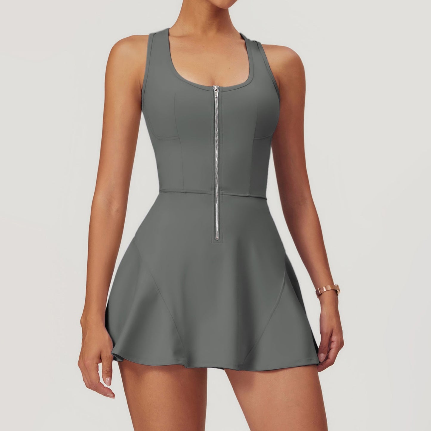 Sollinarry Nude Feel Anti Exposure Basic Sports Dress Women Summer Outdoor Running Fitness Tennis