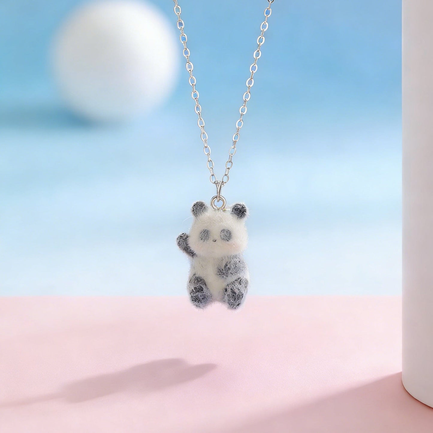 Cute 3D Flocked Resin Dog Pendant Necklace Autumn Winter Mini Animal Clavicle Chain