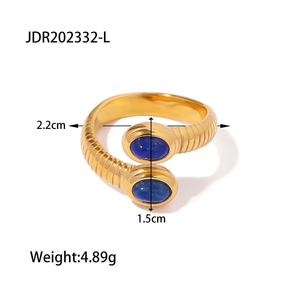 Niche 18K Gold Plated Thread Inlaid Lapis Snake Shaped Open Ring Trendy Bracelet