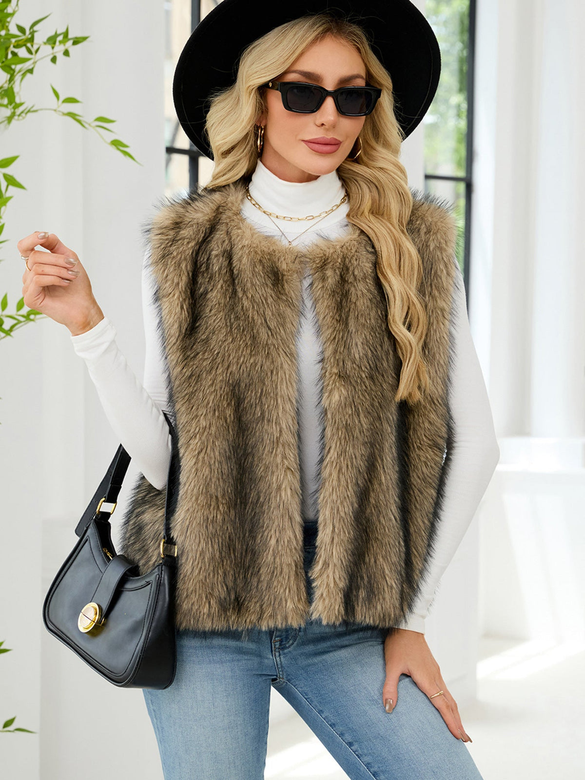 Women Clothing Faux Fur V neck Vest Coat Sleeveless Vest