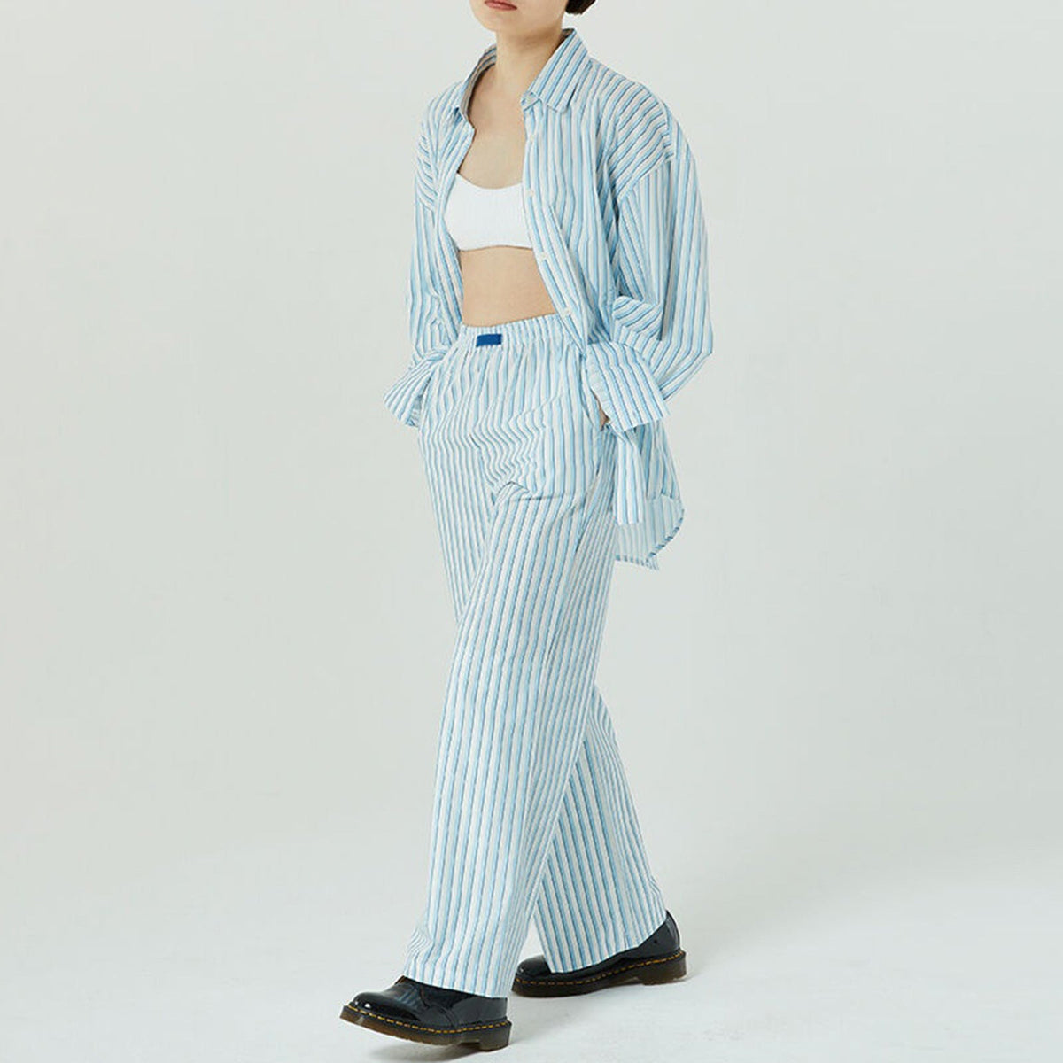 Women Clothing Striped Wide Leg Trousers Casual Street Loose High Waist Trousers