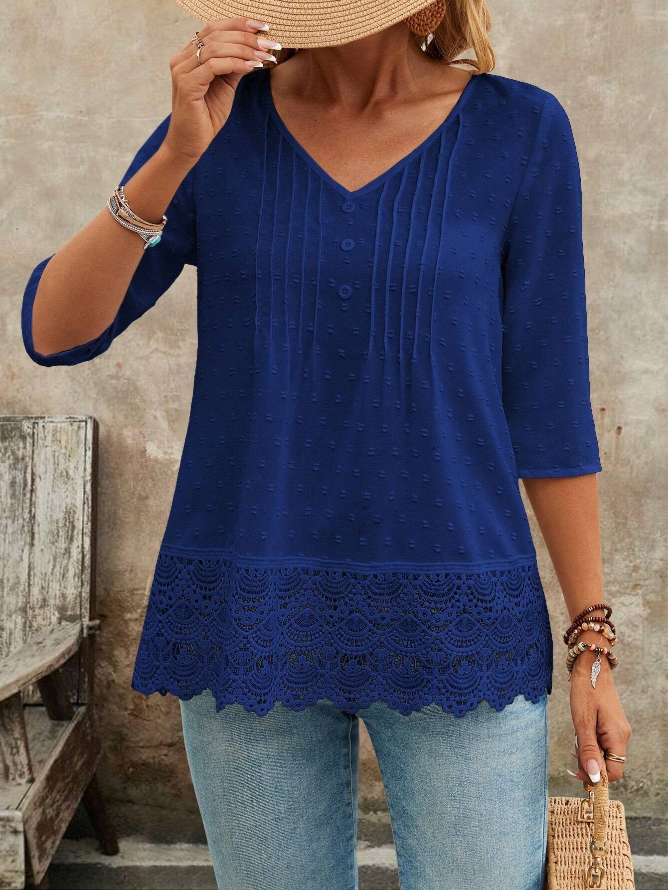 Mori Hollow Out Cutout Embroidery Ruffled Short Casual Blouse