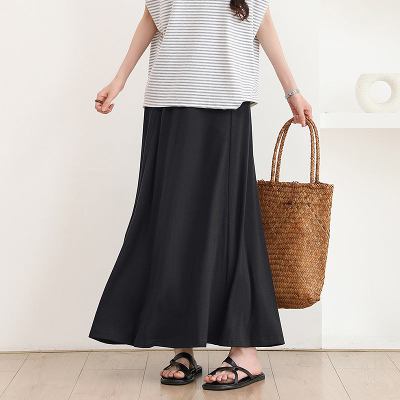 Summer Women Skirt Breathable Cool Feeling High Waist Big Swing Mid Length Real Shot