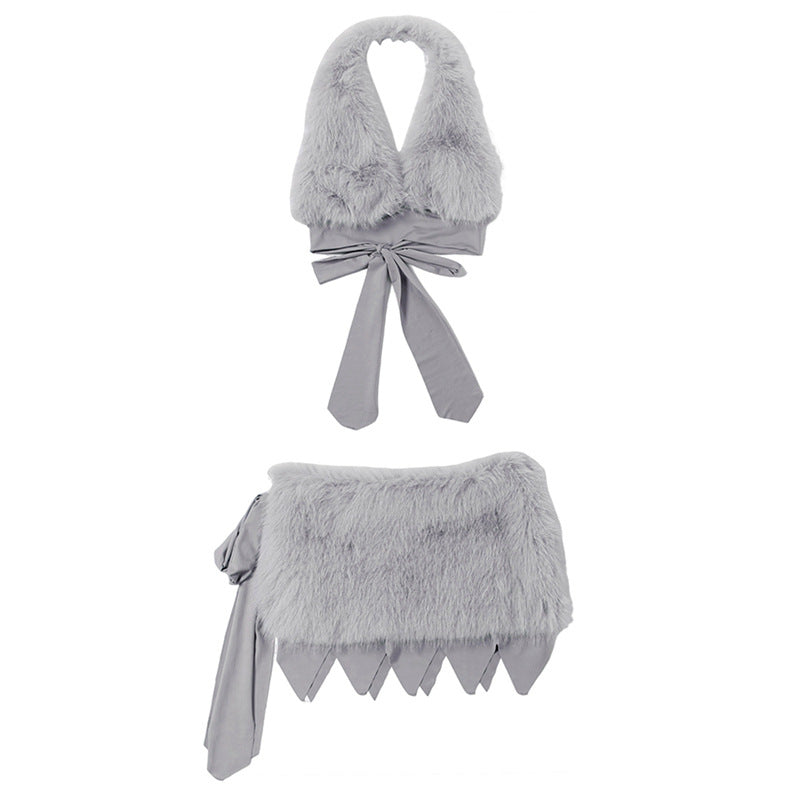 Autumn Winter Women Sexy Halter Camisole Hip Skirt Oversleeve Booties Four Piece Set for Women