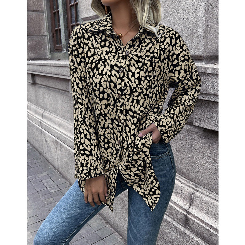 Women Clothing Sexy Leopard Print Single Breasted Cardigan Shirt Collared Shirt Top Women