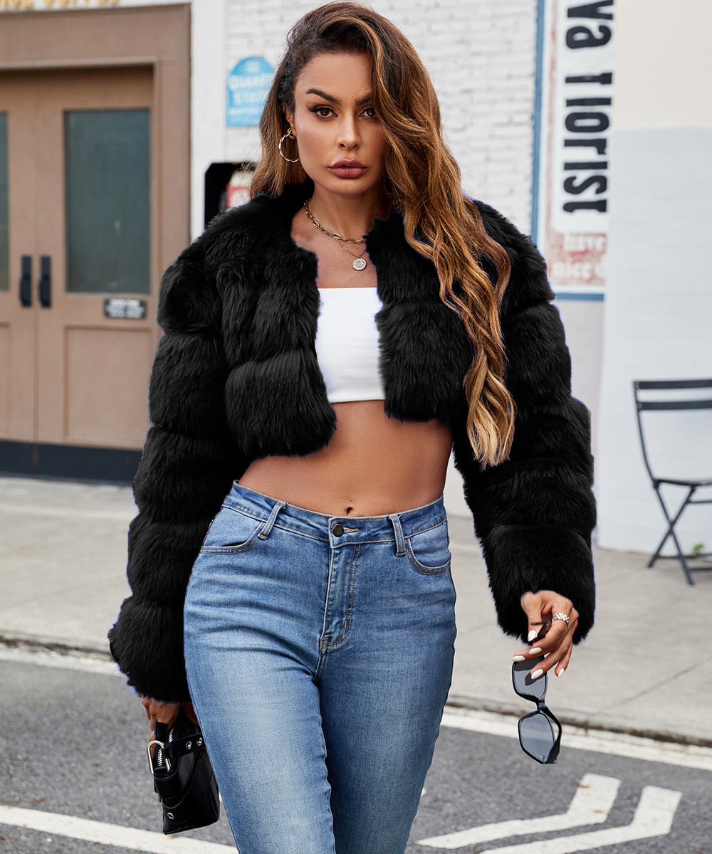 Women Faux Fur Coat Stitching Faux Fur Warm Coat