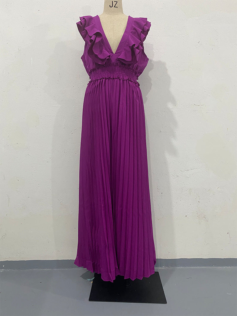 Summer Same V neck Ruffled Folding Sexy Jumpsuit