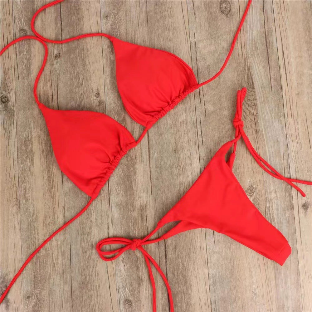 Neck strap-on bikini swimsuit sexy belt chest pad split swimsuit strap three-point swimsuit suit women