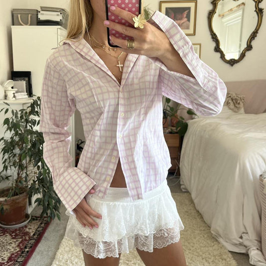 Autumn Polo Collar Breasted Cardigan Long Sleeve Shirt Slim Fit All Matching Striped Top
