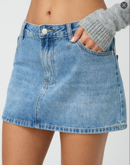 Woomen Slim Fit Casual Stretch Washed Denim Skirt Women
