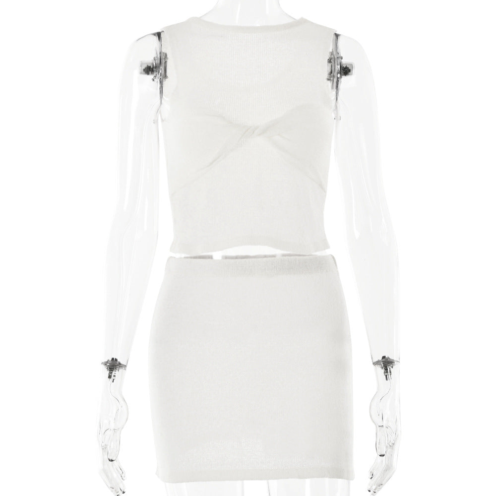 Group Suit Women Knitted Twisted Sleeveless Top Skirt Two Piece Set Sexy Sexy Spring Summer