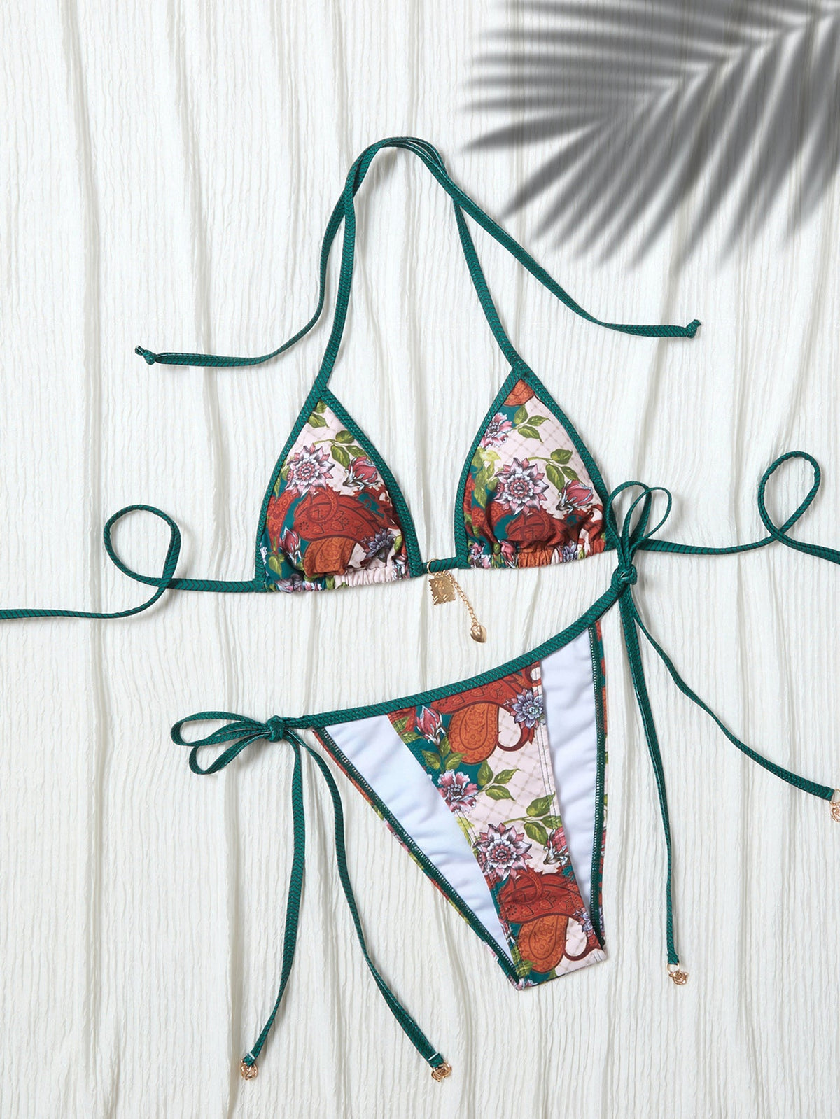 Split swimsuit female sexy small fresh print lace-up bikini sexy swimsuit female