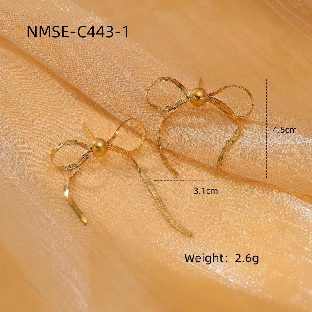 Fashionable Simple Pearl Bow Titanium Steel Earrings for Women Special Interest Design High Grade Stainless Steel Studs Earrings