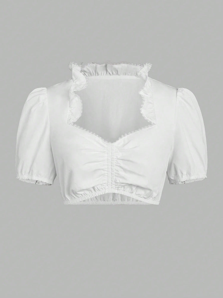 Women Bavarian Beer Festival Clothing Traditional Dirndl Half Sleeve Lace Top Classic Top