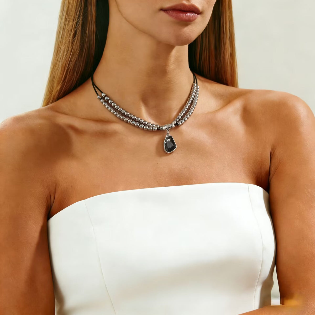 Luxury Irregular Acrylic Black Diamond Pendant Necklace & Bracelet Set Women Autumn Winter