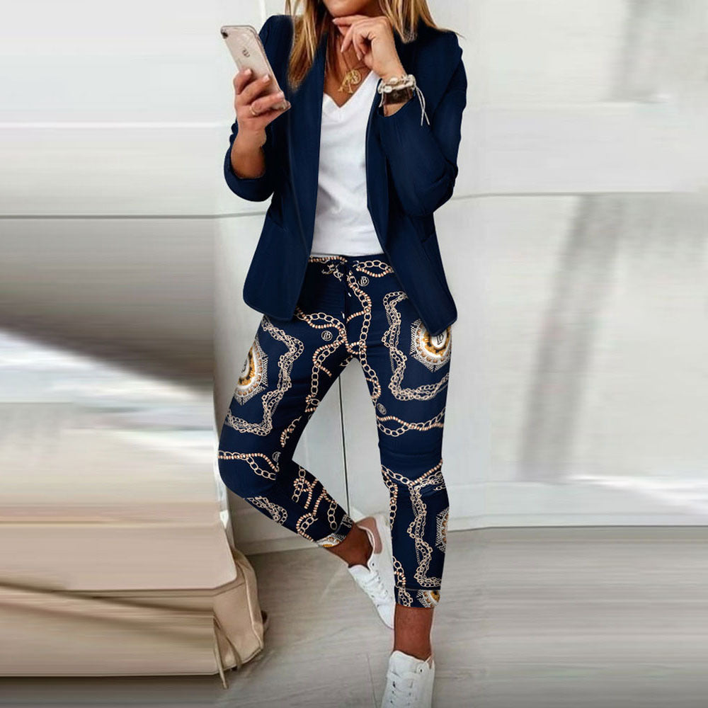 Autumn Winter Floral Print Long Sleeved Casual Small Women Outerwear