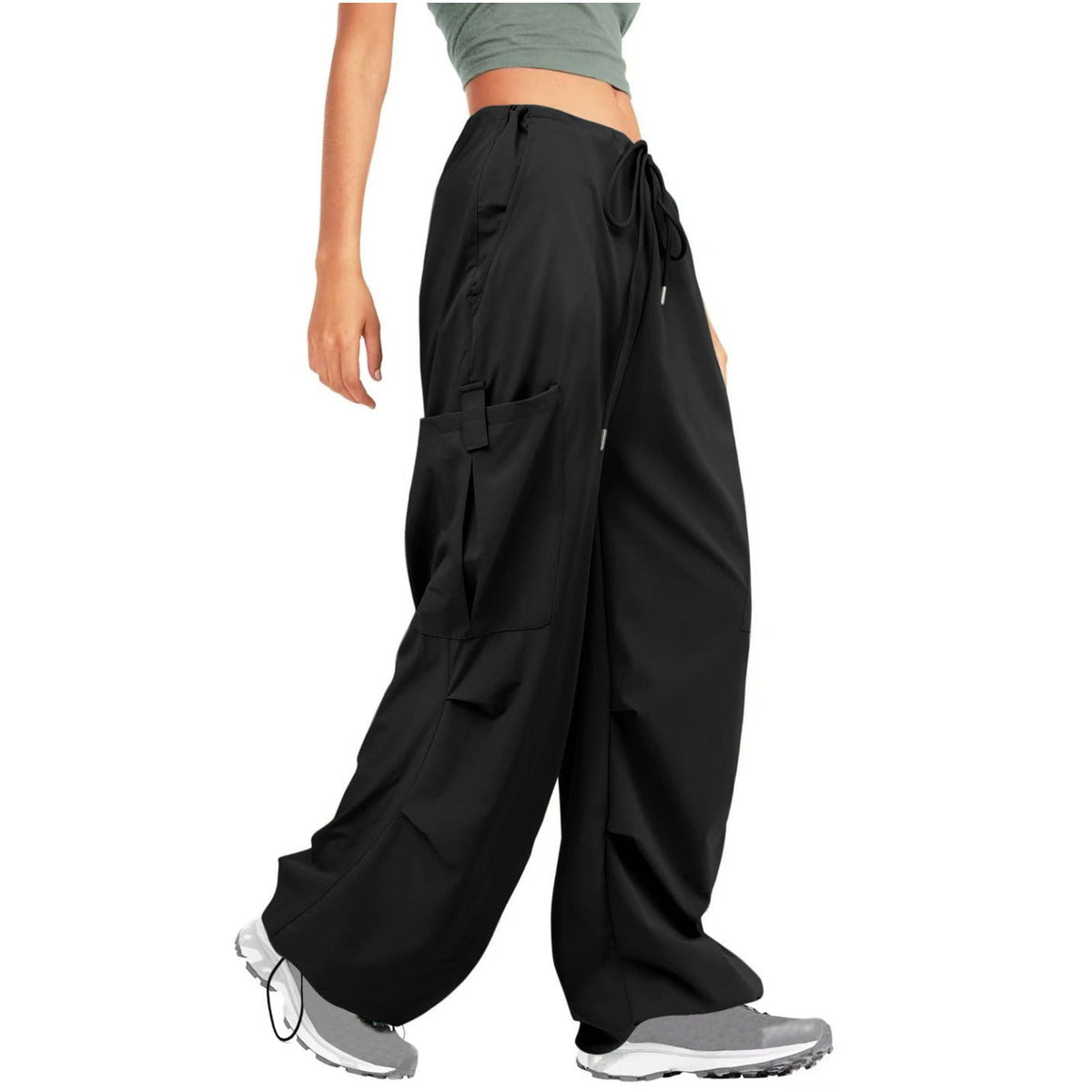 Women Clothing Solid Color Drawstring Casual Loose Sports Overalls