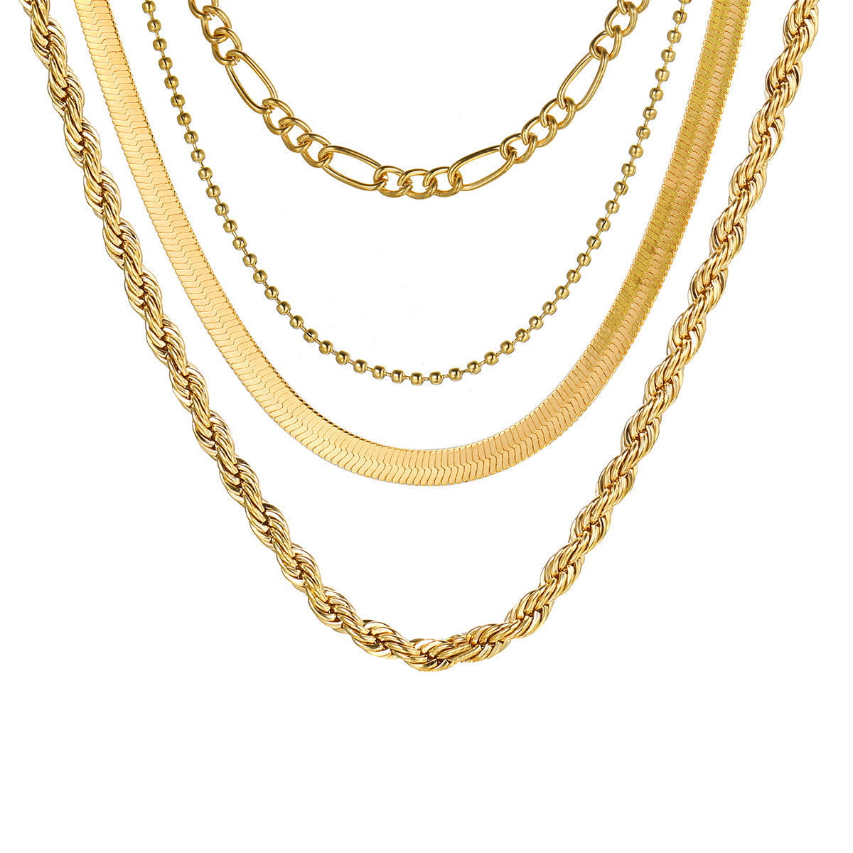 5-in-1 Layered Gold Necklace Set - Tarnish-Free 14k Gold Plated Chunky Chain Stack for Women