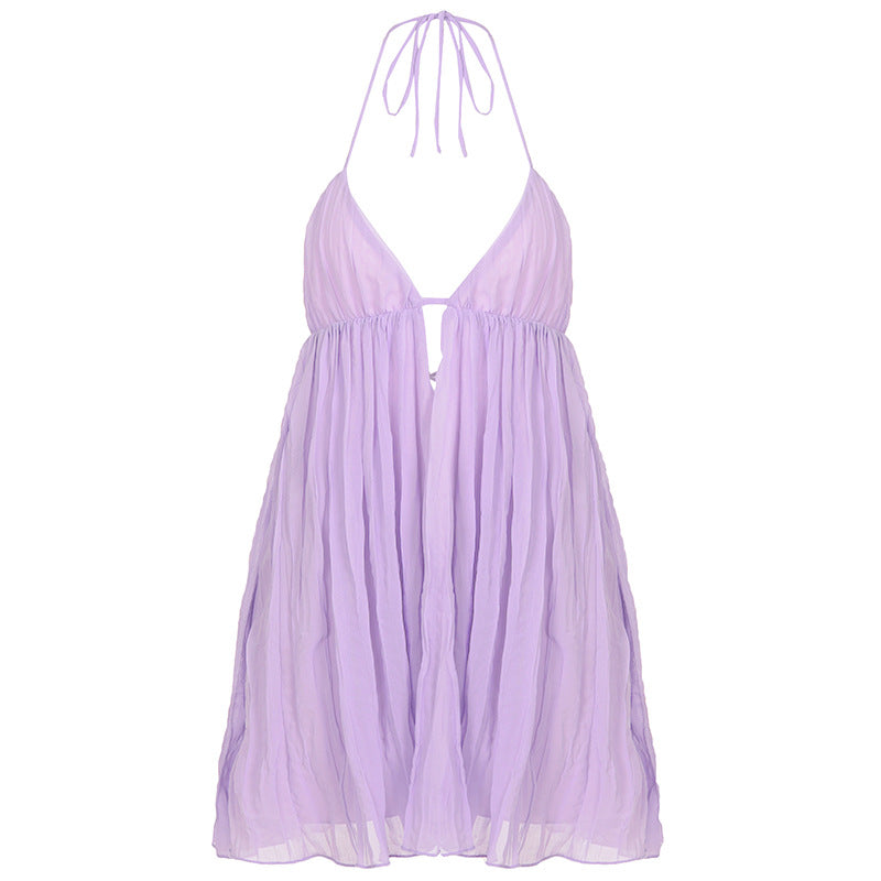 V neck Sexy Strap a Swing Tulle Tutu Dress Women Vacation Sexy Backless Sling