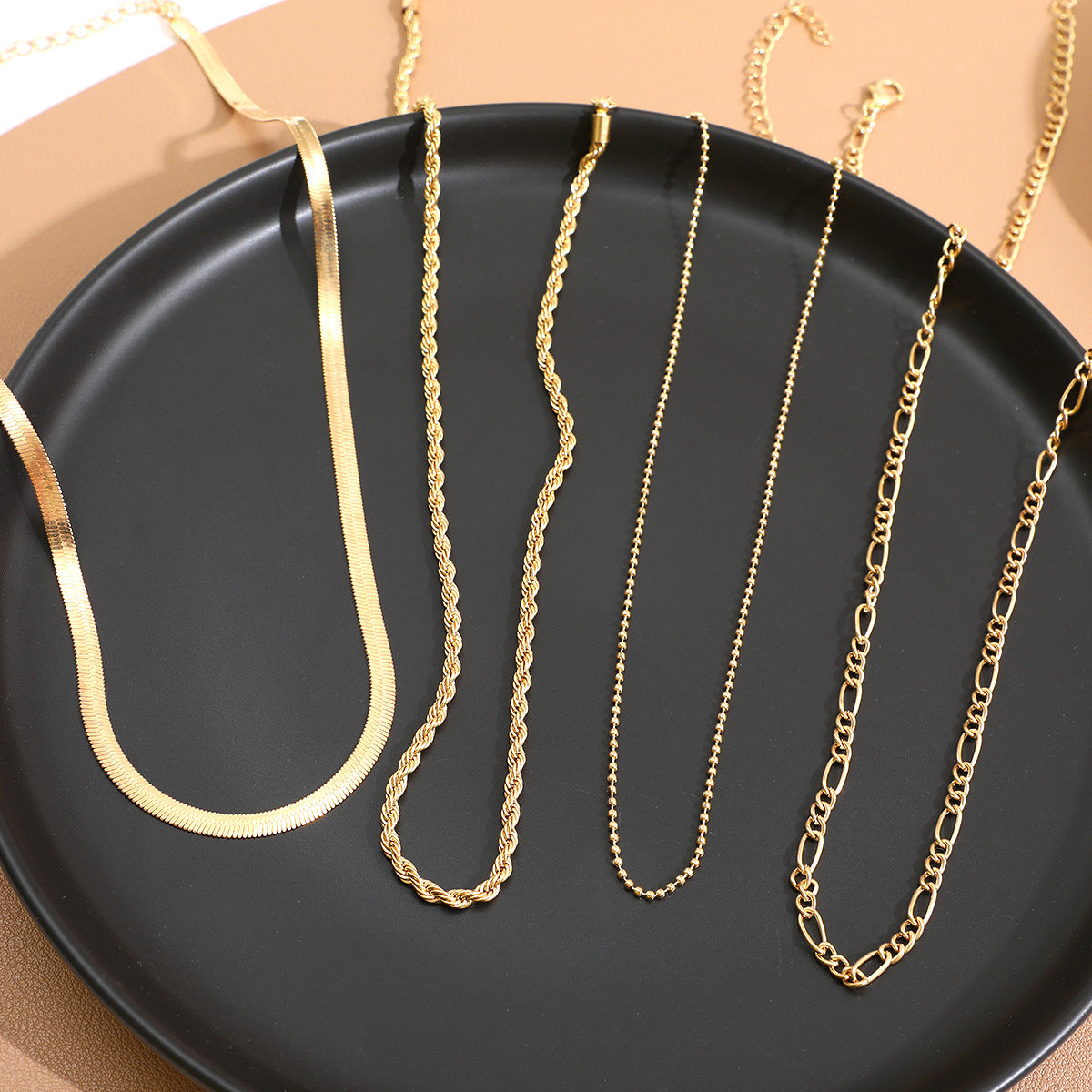 5-in-1 Layered Gold Necklace Set - Tarnish-Free 14k Gold Plated Chunky Chain Stack for Women