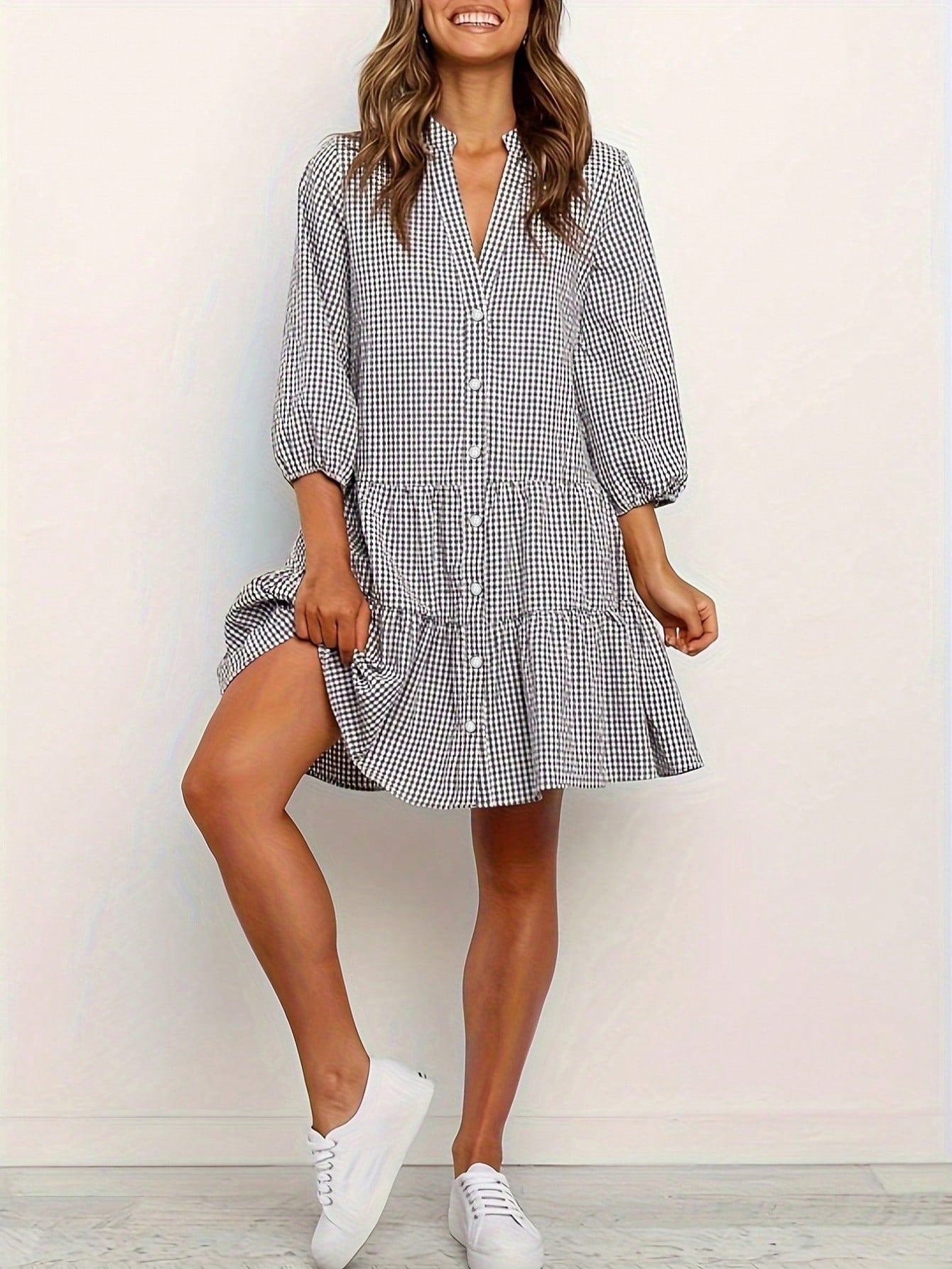 Loose plaid dress, women's clothing