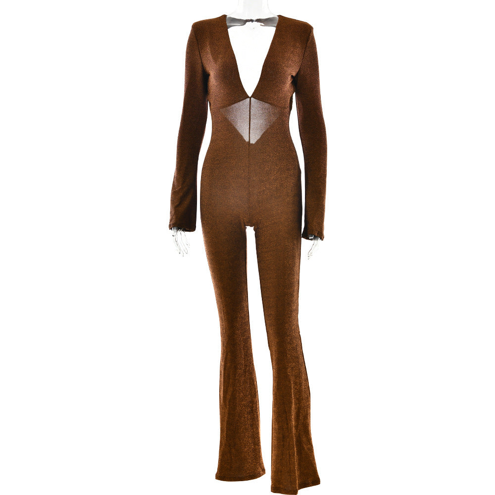 Sexy Backless Sheath Women Jumpsuit Arrival Deep V Plunge neck Slim Fit Jumpsuit