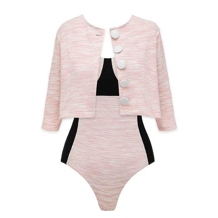 Swimming Suit Gray Sweet Chanel One Piece Swimming Gray Cardigan