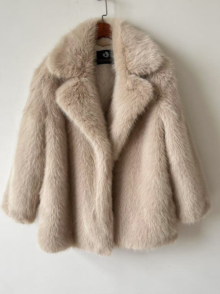Fur Coat Women Autumn Winter Warm Collar Faux Fur Overcoat Mid-Length Fox Fur Jacket