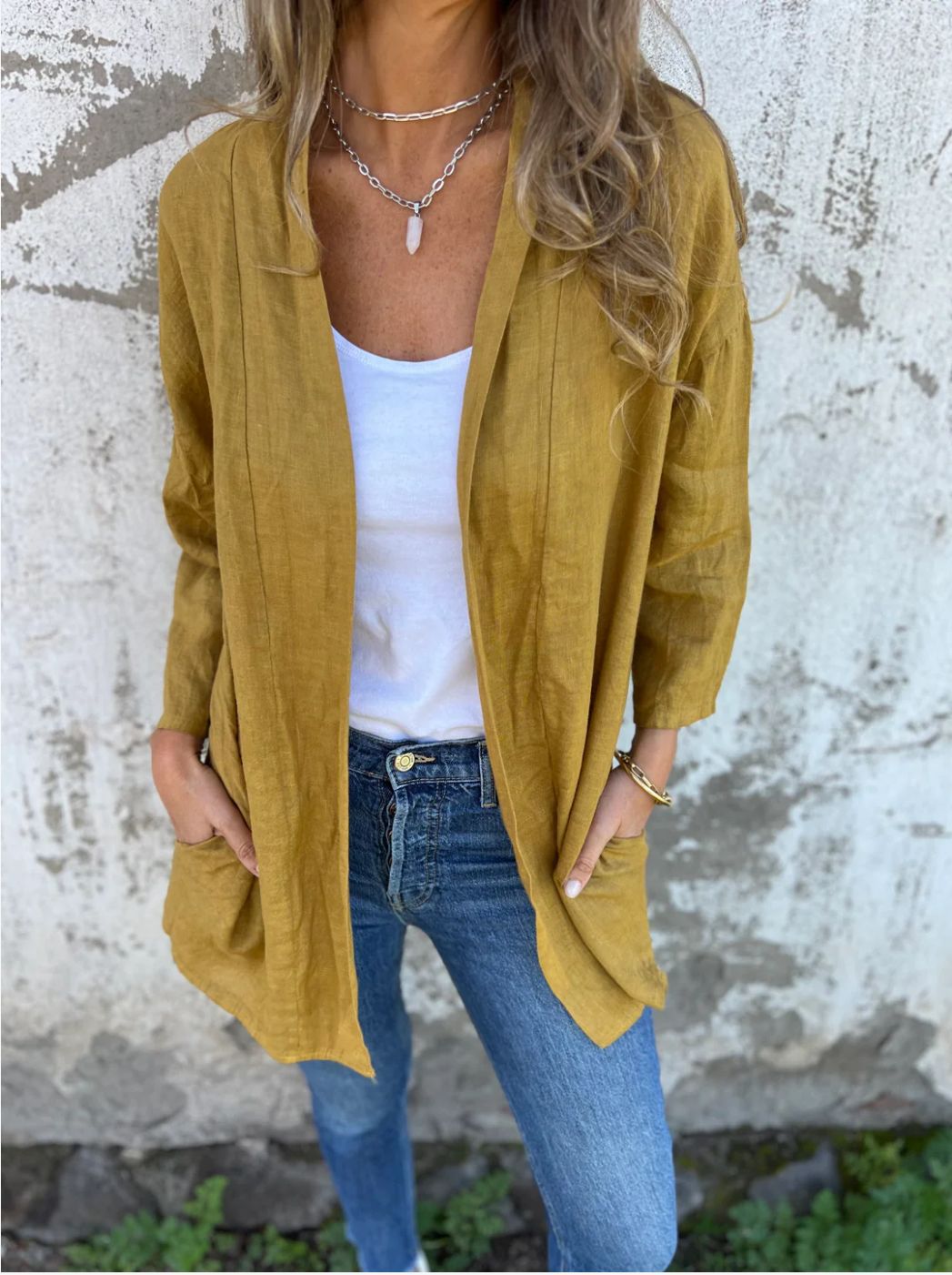 Autumn Winter Cardigan Solid Color Casual Loose Pockets Top Women