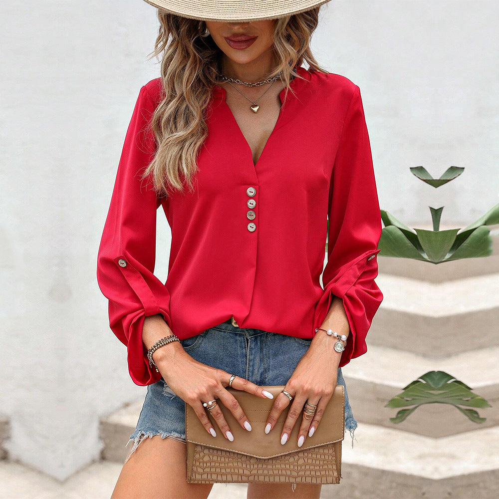 Autumn Winter Women Clothing Sexy V neck Office Long Sleeve Women Shirt