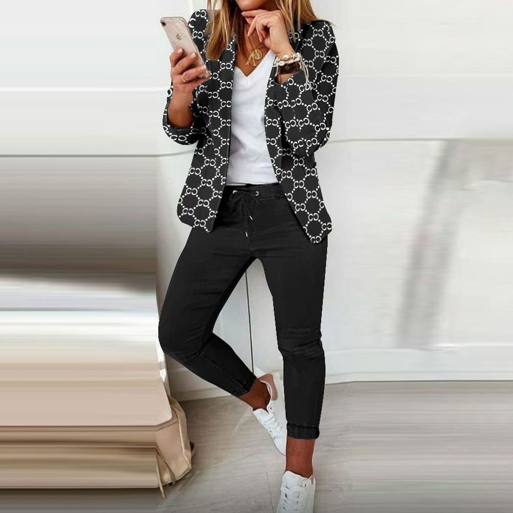 Autumn Winter Floral Print Long Sleeved Casual Small Women Outerwear