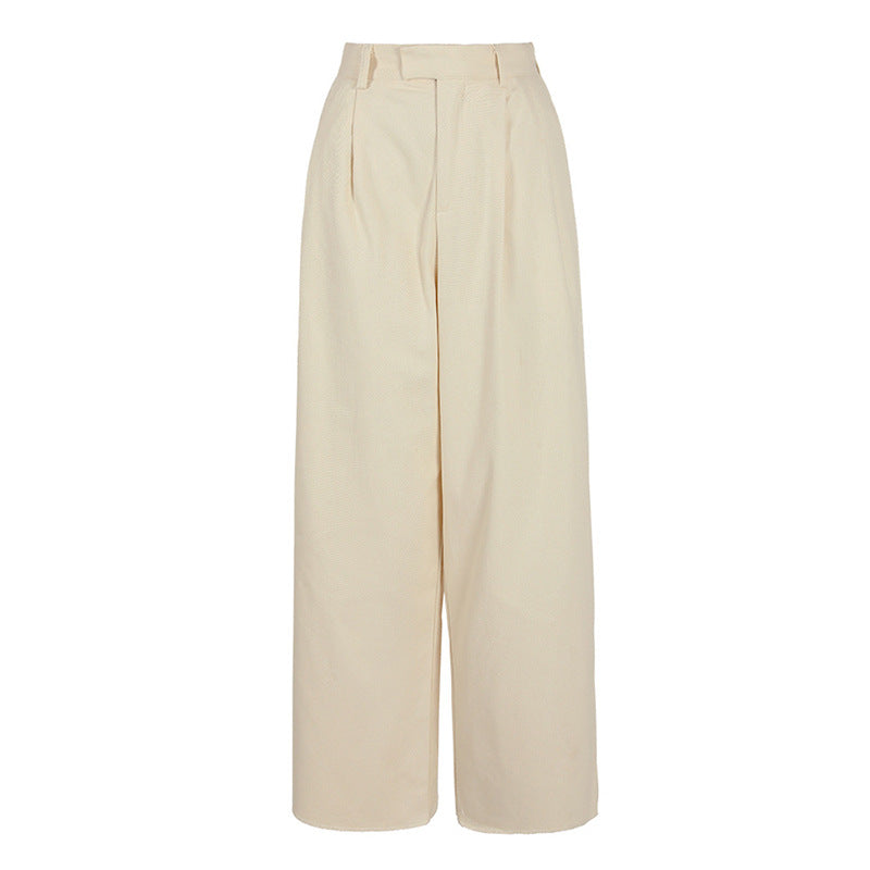 Simple Graceful Straight Long Work Pant Summer Loose Drooping High Waist Fashionable Solid Color Casual Pants Women