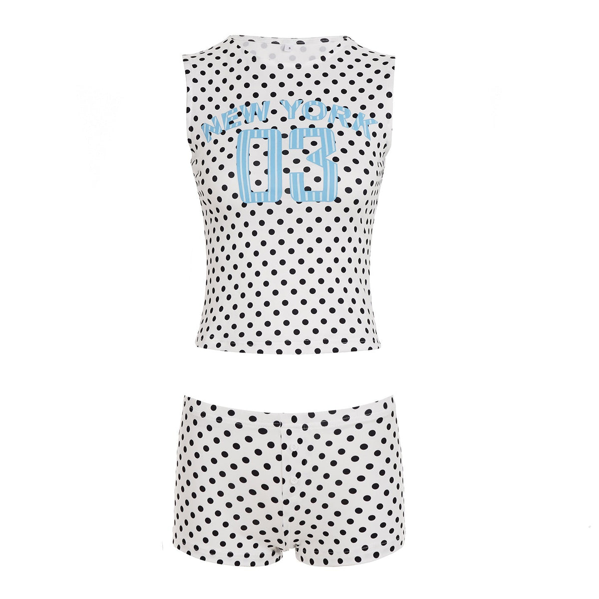 Summer Street Sports Women Digital Printing Sleeveless Vest Printed Polka Dot Shorts Casual Two Piece Sets