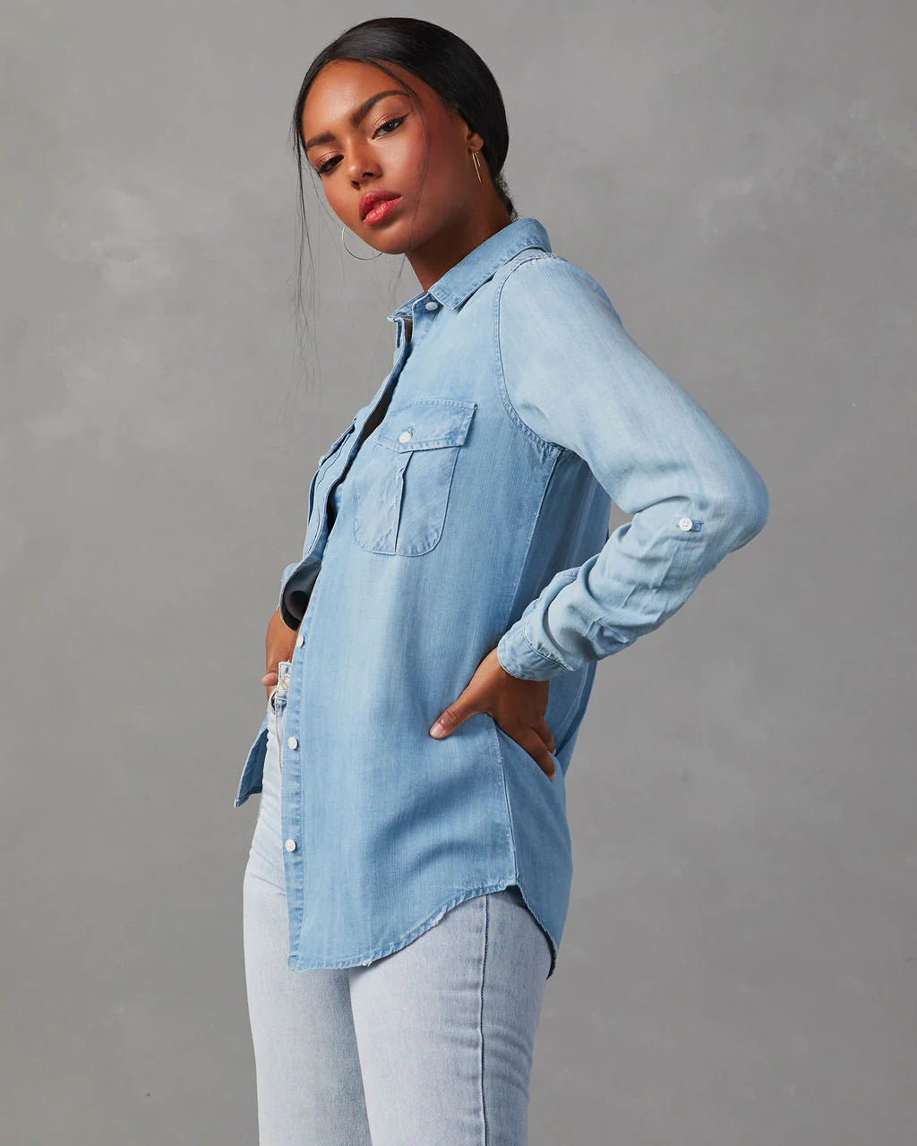 Denim Shirt Autumn Casual Collared Single Breasted Women Long Sleeve Denim