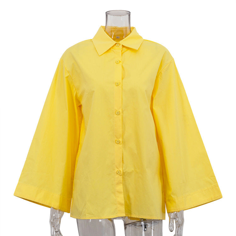 French Simplicity Commuting Elegant Shirt Women Autumn Polo Collar Long Sleeve Single Breasted Loose Casual Top