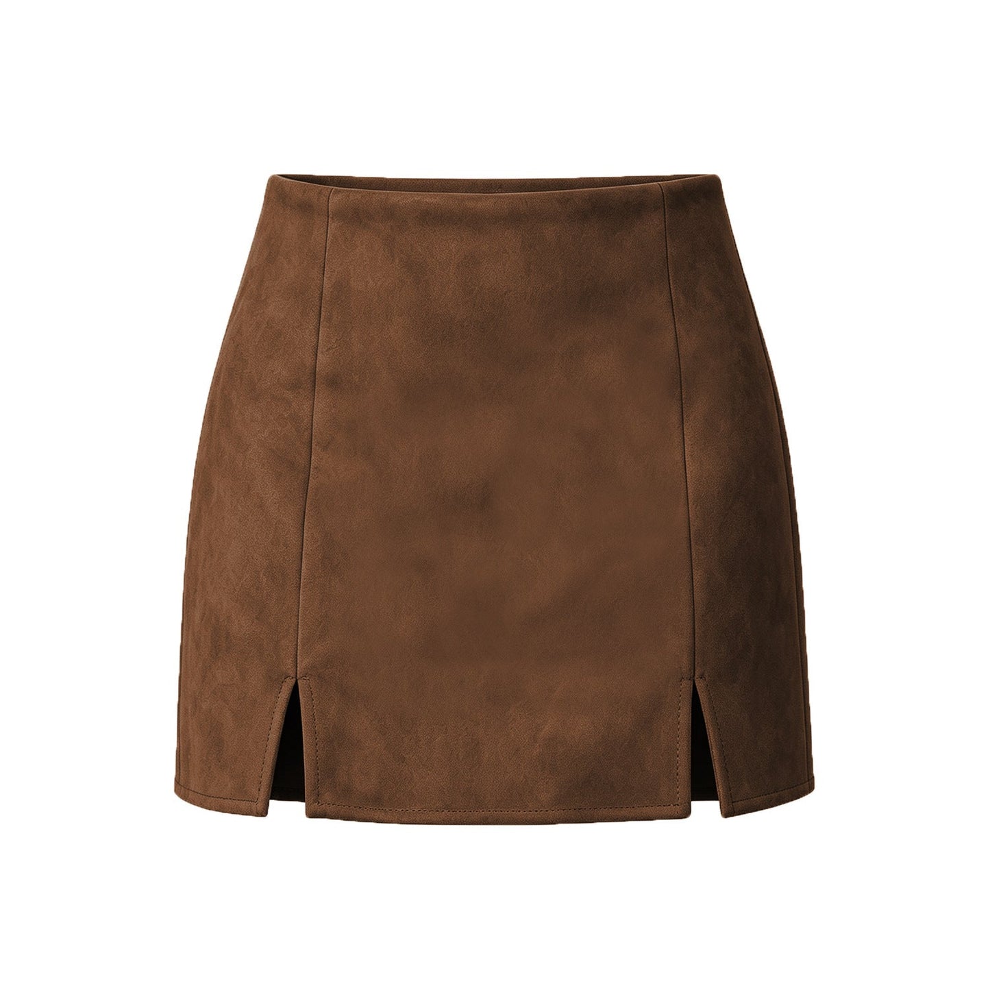 Women Clothing Suede Double Slit Pantskirt Solid Color Zipper Short Pantskirt Women