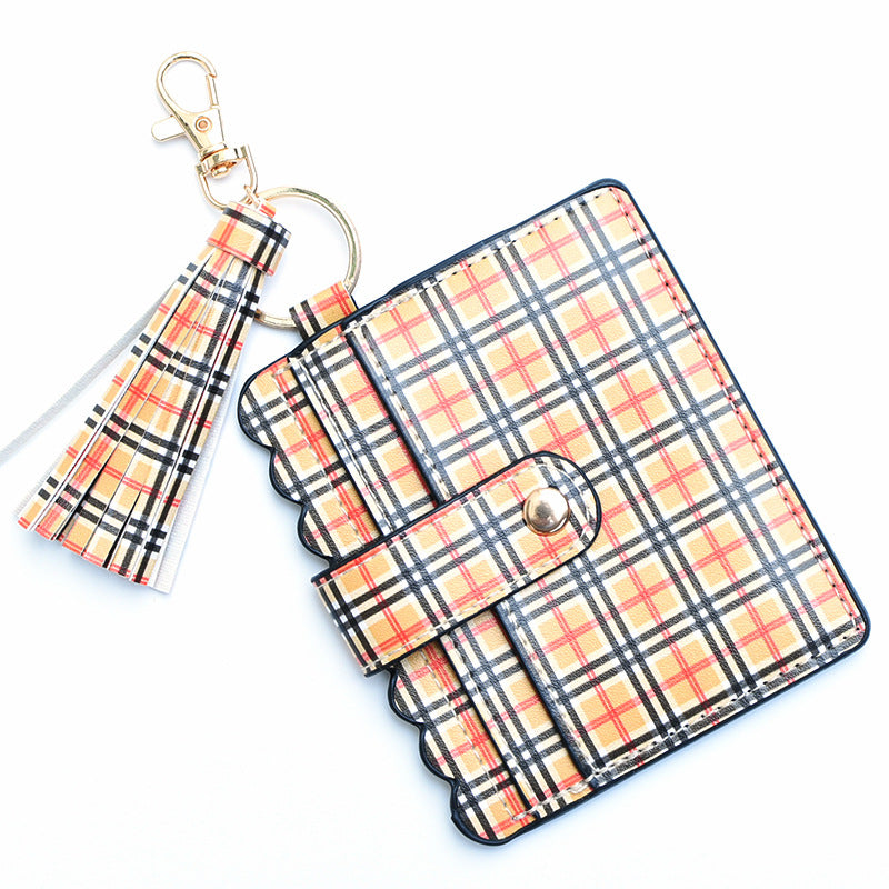 Personalized PU leather printed leopard print women's change bag multi-card ID bag fringed pendant