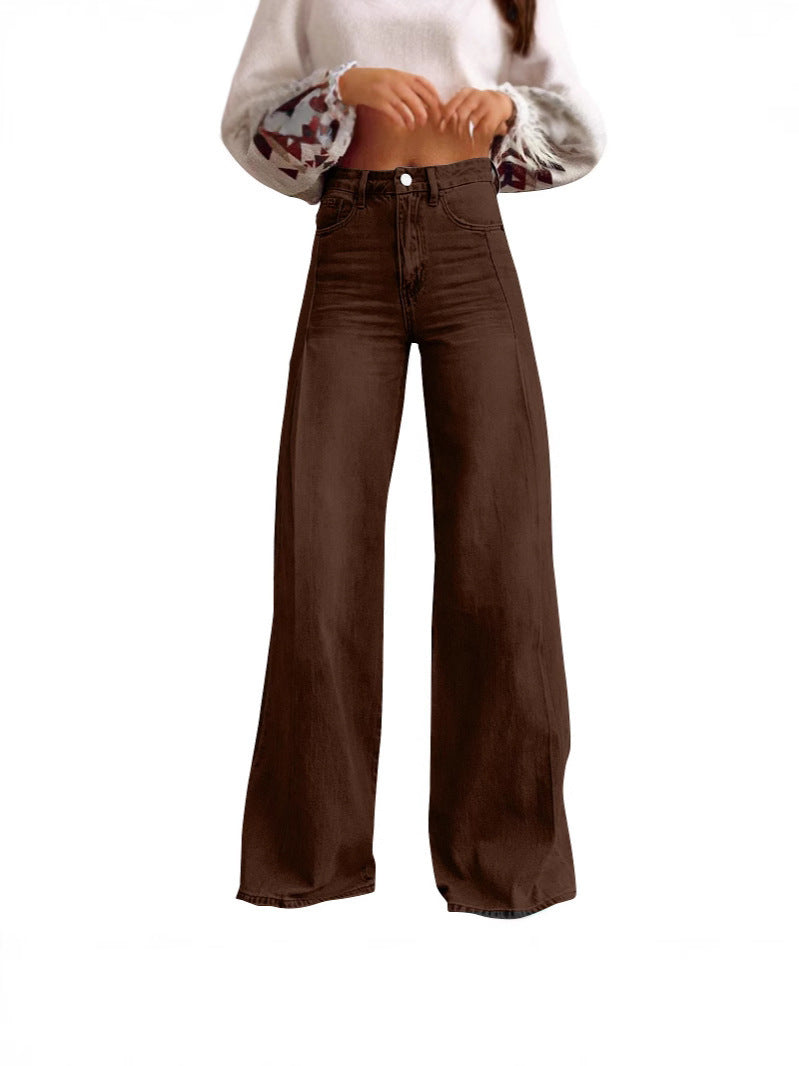 Retro Wide Leg High Waist Design Mop Denim Trousers Women Jeans