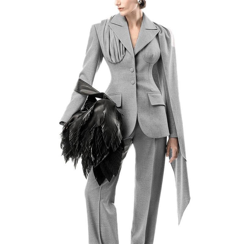 Niche Design Slim Fit Autumn Office Stitching High Grade Ribbon Coat for Women
