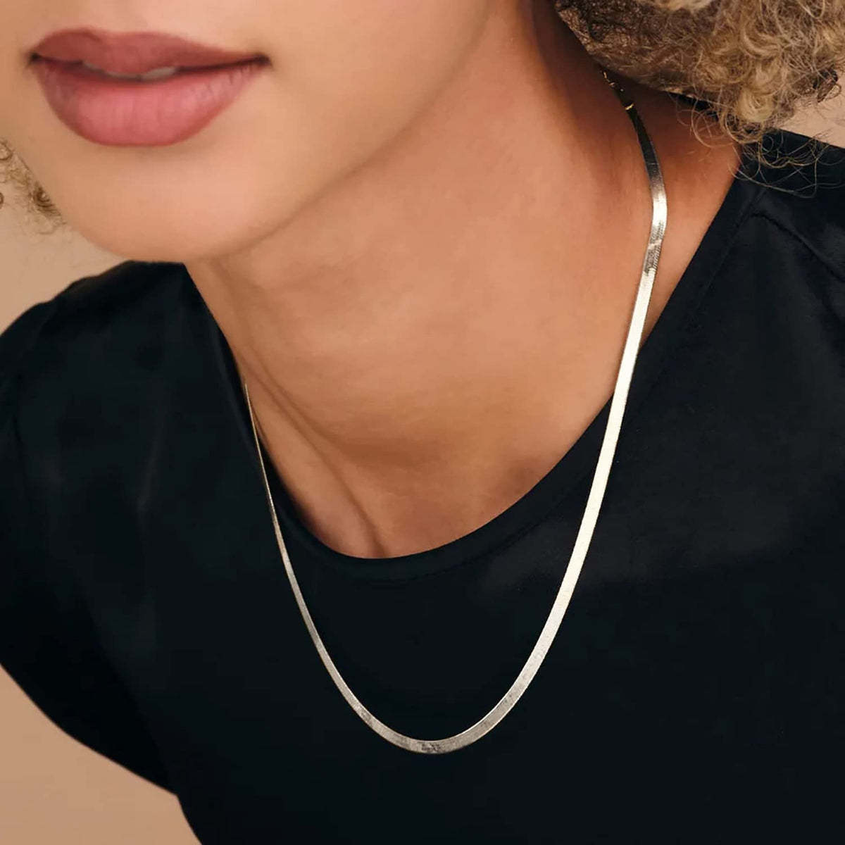14K Gold Plated Herringbone Choker Necklace - Dainty Thin Snake Chain Layered Jewelry for Women